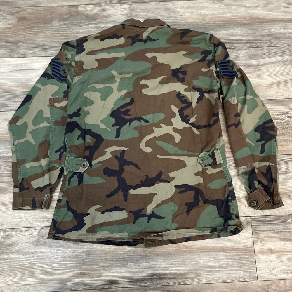 Vintage US Air Force Woodland Camo BDU Jacket Military Patches Mens Regular